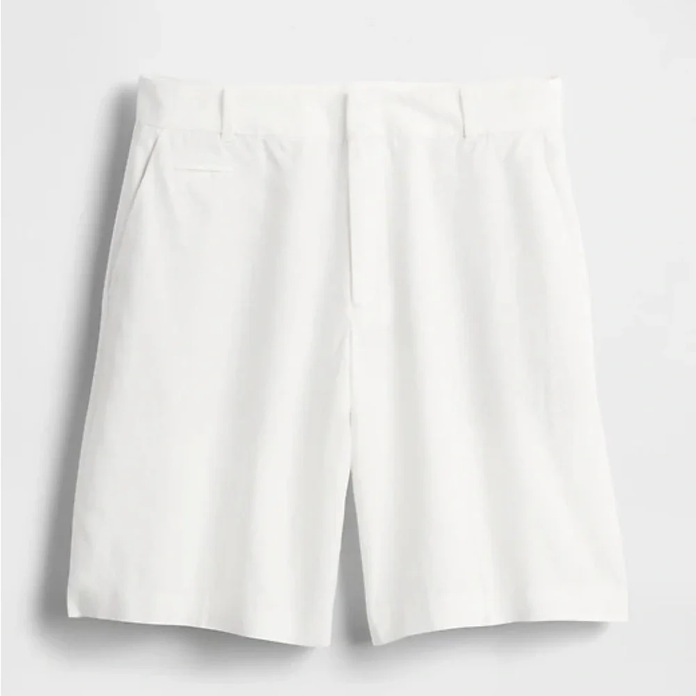 GAP 365 Flat Front LInen Blend Trouser Shorts Minimalist Off White Size 14 NEW - Picture 4 of 12